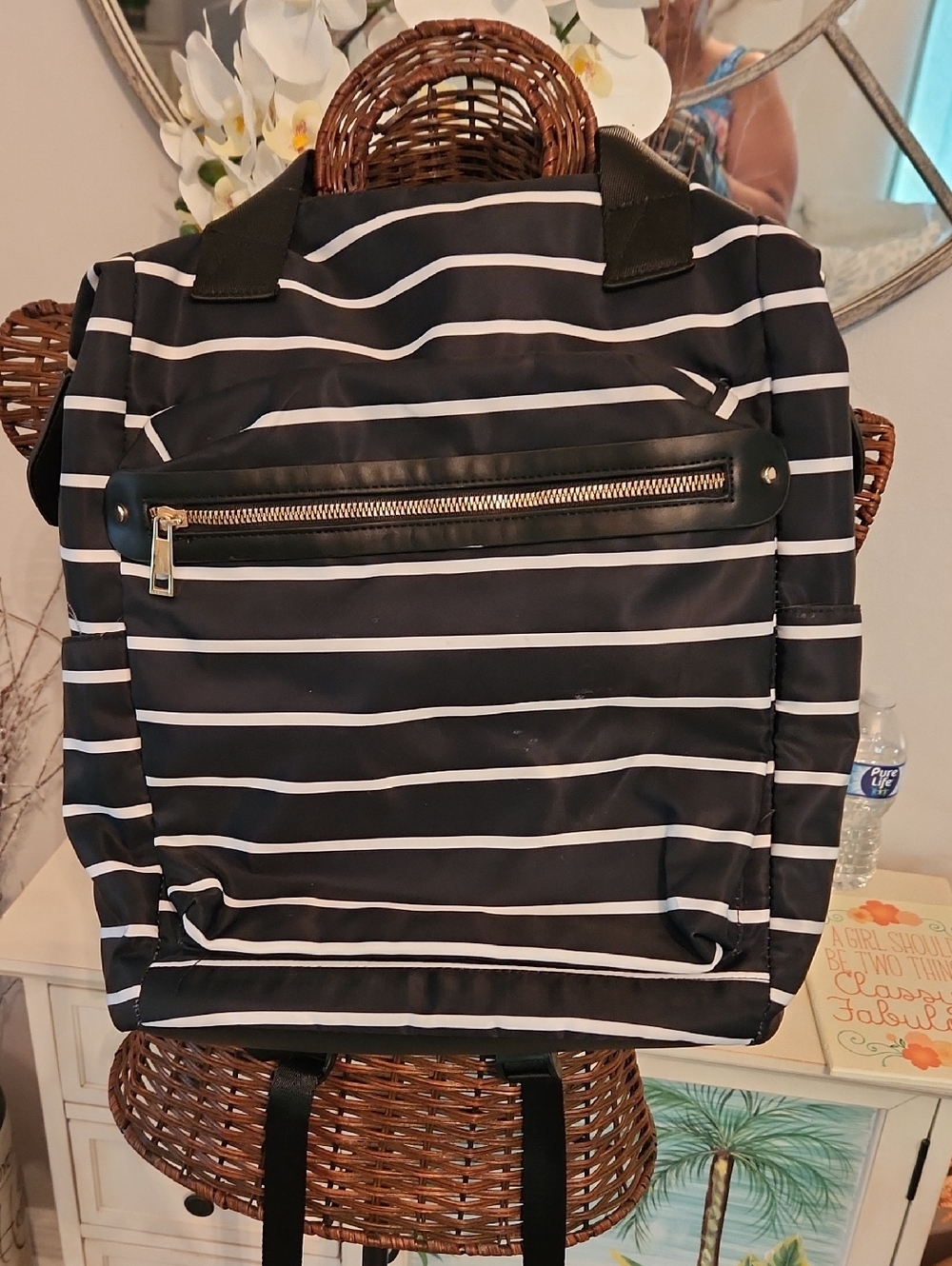 a new day Black and White Striped Backpack